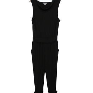 Neiman Marcus Womens Sz L Black Jumpsuit Long Line Sleeveless Stretchy Jumper